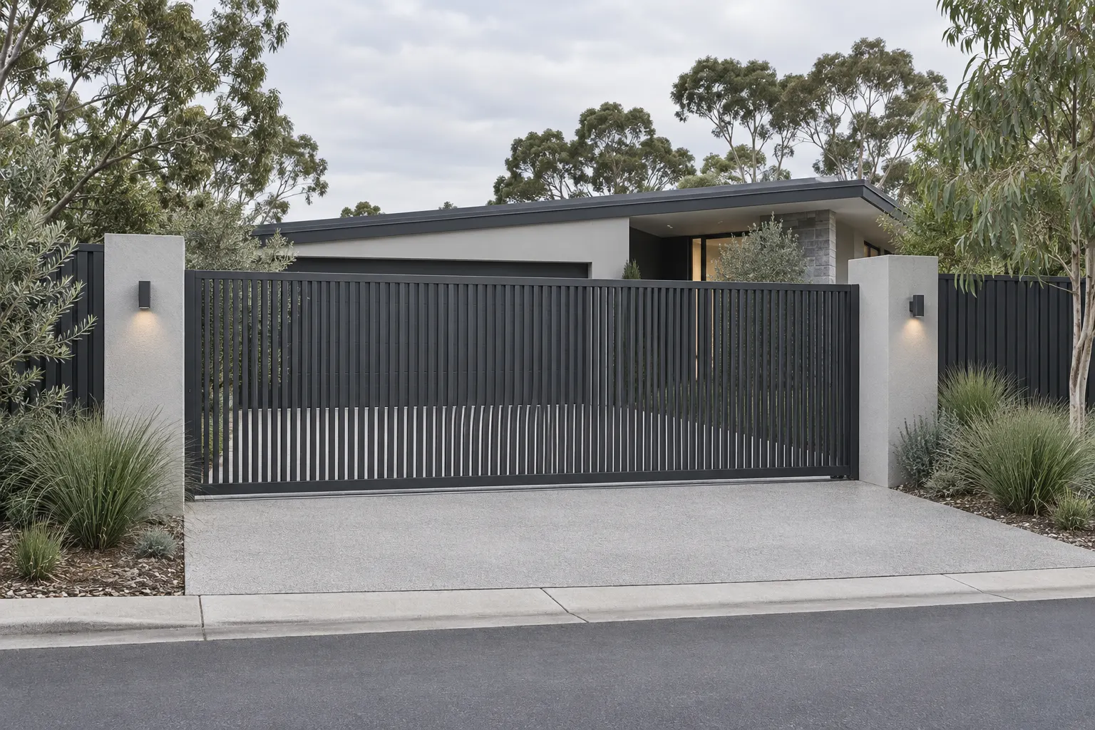 Charcoal gate at a contemporary Melbourne home